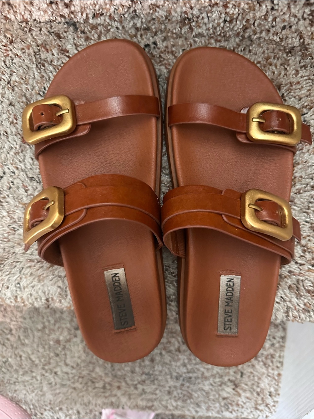 Steve Madden Tan Double-Buckle Slide Sandals